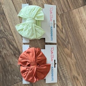 Ruffle Butts Kids Hair Bow Set - Light Green and Burnt Orange